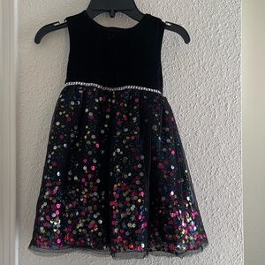 Sparkling Black Kids Dress with Multicolor Sequins